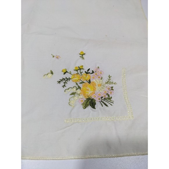 Vintage Embroidered Handkerchief Hanky Yellow Pink White Embroidered Flowers - Picture 6 of 8